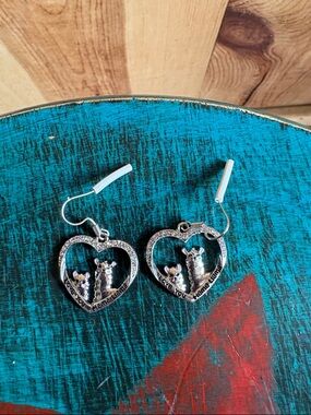 Heart Frame Love You Mama llama Dangle Earrings in Silver Tone